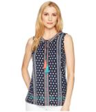 Tribal Printed Jersey Sleeveless Top With Embroidery Detail (white) Women's Sleeveless