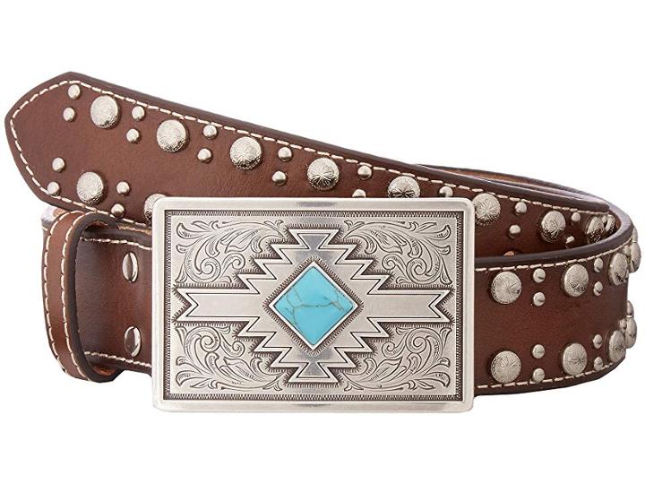 M&f Western Studded Edge Aztec Buckle Belt (brown) Women's Belts