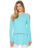 Michael Michael Kors Long Sleeve Cold Shoulder Insert Top (turquoise) Women's Long Sleeve Pullover
