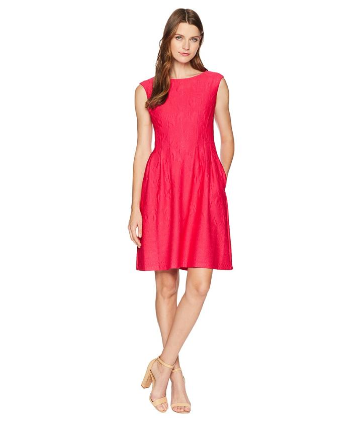 Taylor Textured Pintuck Fit And Flare Dress (fuchsia Pink) Women's Dress