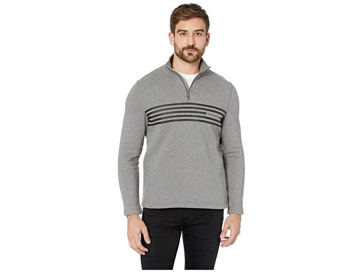 Calvin Klein Jeans Engineered Stripe Logo 1/4 Zip (medium Grey Heather) Men's Clothing