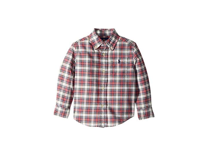 Polo Ralph Lauren Kids Plaid Cotton Oxford Shirt (toddler) (red Multi) Boy's Long Sleeve Button Up