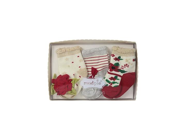Mud Pie Christmas Floral 3-pair Socks Set (infant) (red) Girls Shoes