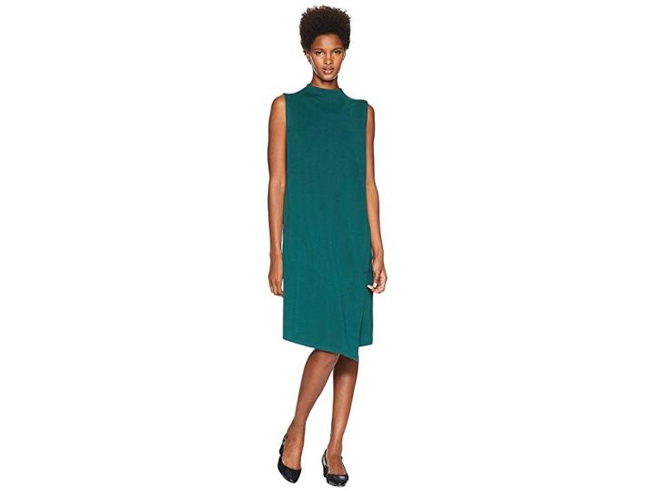 Eileen Fisher Tencel Ponte Mock Neck Wrap Dress (pine) Women's Dress