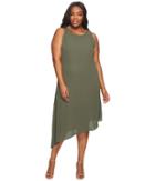 Karen Kane Plus Plus Size Sheer Asymmetric Hem Dress (olive) Women's Dress