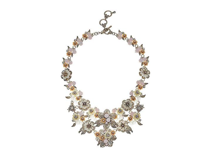 Marchesa Force Of Nature 16 In Flower Drama Runway Collar Necklace (gold/white) Necklace