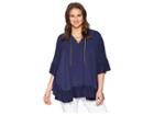 Michael Michael Kors Plus Size Chain Lace Caftan Top (true Navy) Women's Short Sleeve Knit
