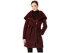 Cole Haan Slick Wool Belted Jacket With Oversized Hood (bordeaux) Women's Clothing