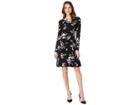 Chaps Floral Long Sleeve Day Dress (black/grey/multi) Women's Dress