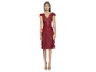Marchesa Notte Embroidered V-neck Cocktail W/ Cap Sleeve Dress (wine) Women's Dress