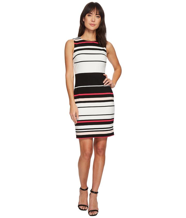 Calvin Klein Sleeveless Ottoman Dress (black/soft White/watermelon) Women's Dress