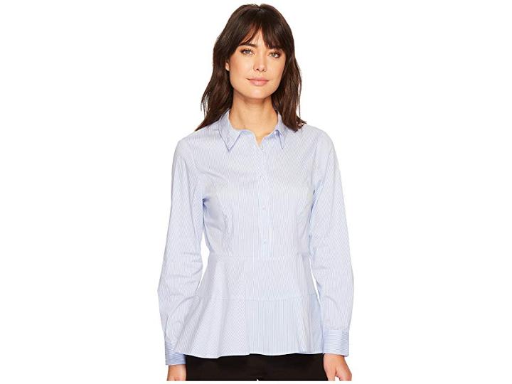 Ivanka Trump Cotton Stripe Collar Peplum Blouse (blue/white) Women's Blouse
