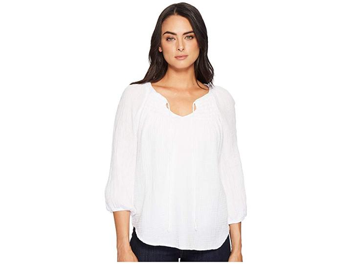Michael Stars Double Gauze Peasant Top With Smocking (white) Women's Clothing
