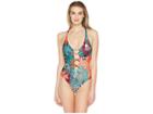 Vince Camuto Lagoon Floral Strappy Plunging V-neck One-piece W/ Removable Soft Cups (multi) Women's Swimwear