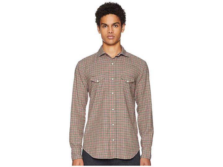 Eleventy Mini-check Snap Western Shirt (beige) Men's Clothing