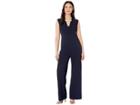 Tahari By Asl Notch Neck Stretch Crepe Jumpsuit (navy) Women's Jumpsuit & Rompers One Piece
