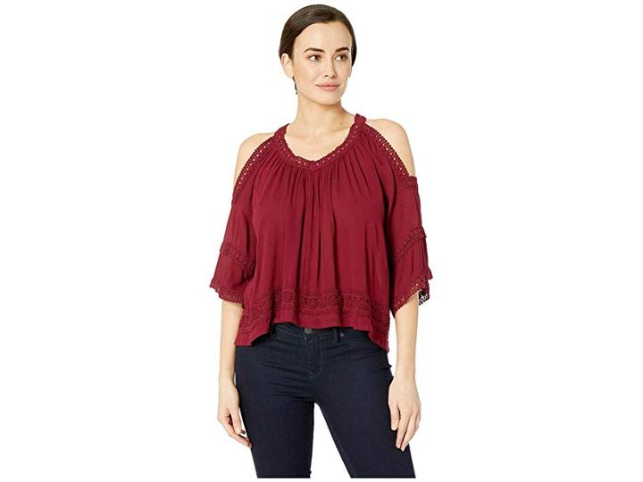 Rock And Roll Cowgirl Cold Shoulder B4-8049 (wine) Women's Clothing