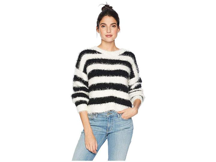 Juicy Couture Striped Slouchy Pullover (angel Pitch Black Stripe) Women's Clothing