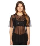 Versace Jeans Sheer Designed Brand Short Sleeve Top (nero) Women's Clothing