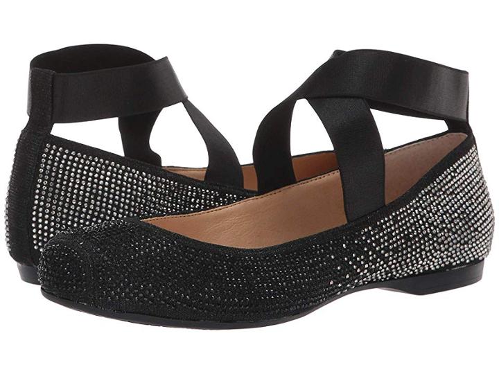 Jessica Simpson Mandalay 5 (black Glitter Gabor/satin Elastic) Women's Dress Flat Shoes