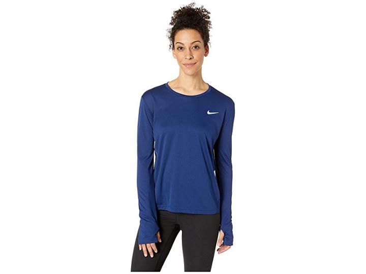 Nike Miler Top Long Sleeve (blue Void/reflective Silver) Women's Clothing
