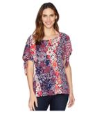 Michael Michael Kors Patchwork Flower Top (true Navy/bright Blush) Women's Clothing