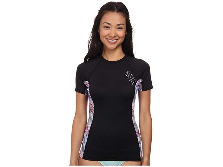 O'neill Side Print Short Sleeve Crew (black/fearless) Women's Swimwear