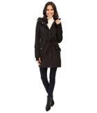 Jessica Simpson Long Softshell W/ Faux Fur Collar And Hood (black) Women's Coat