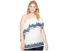 Lauren Ralph Lauren Plus Size One Shoulder Linen Top (white Multi) Women's Clothing