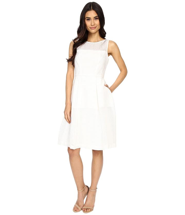 Maggy London Jacquard Lino Stripe Fit And Flare Dress (white) Women's Dress