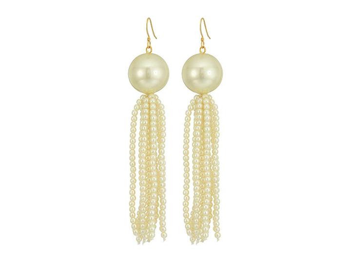 Kenneth Jay Lane White Pearl Ball With White Pearl Tassel Fishhook Earrings (white) Earring