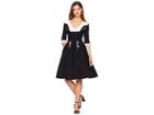 Unique Vintage Retro Style Sleeved Lydia Swing Dress (black/ivory) Women's Dress