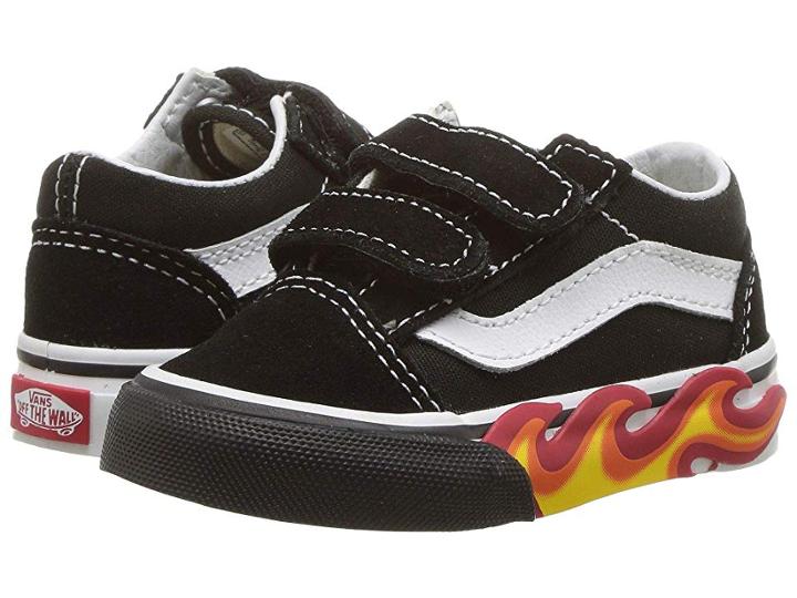 Vans Kids Old Skool V (infant/toddler) ((flame Cut Out) Black/true White) Boys Shoes