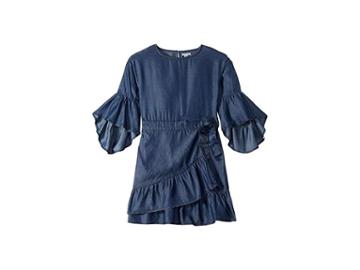 Habitual Girl Erica Ruffle Hem Wrap Dress (big Kids) (chambray) Girl's Dress