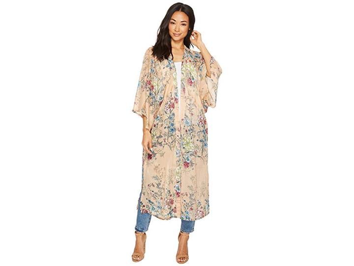 Steve Madden Linear Floral Duster Kimono (blush) Women's Clothing