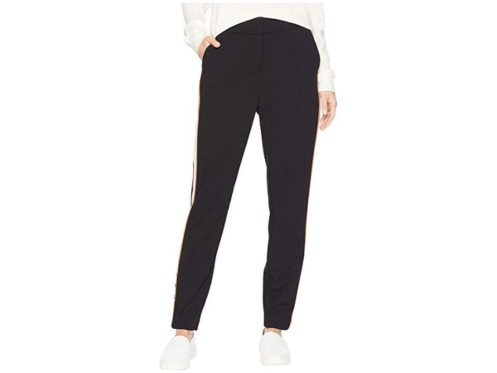 Calvin Klein Pants With Contrast Stripe And Button On Ankle (black) Women's Casual Pants