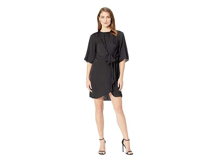 Vince Camuto Drape Sleeve Tie Front Keyhole Rumple Dress (rich Black) Women's Dress