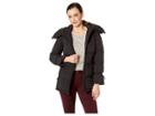 Cole Haan Soft Touch Stretch Down Channel Quilt Coat With Oversized Hood (black) Women's Coat