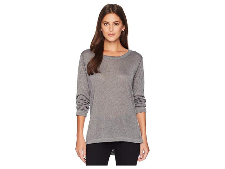 Nally & Millie Long Sleeve High-low Tunic With Side Slits (steel) Women's Blouse