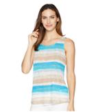 Tribal Printed Textured Knit Tank Top With Back Keyhole (caribbean) Women's Sleeveless