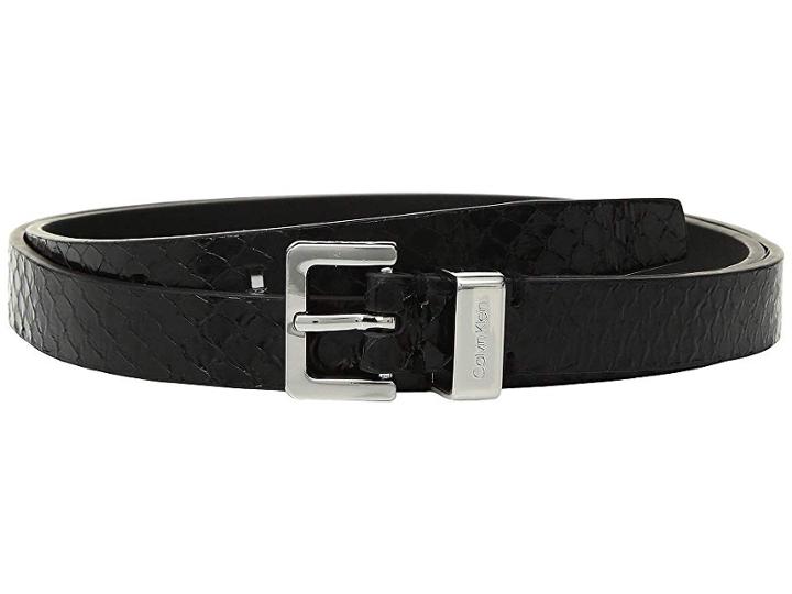 Calvin Klein 20 Mm Flat Strap Belt (black/black Tab/brushed Nickel) Women's Belts