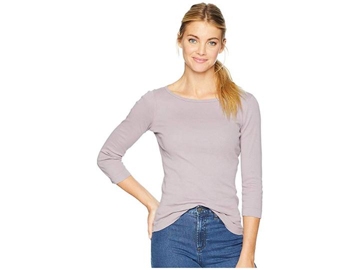 Three Dots 100% Cotton Heritage Knit 3/4 Sleeve British Tee (lilac Mist) Women's Long Sleeve Pullover