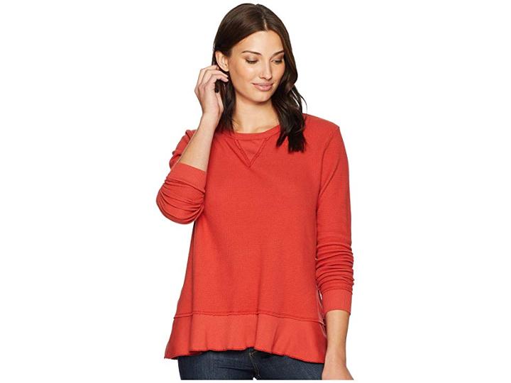 Mod-o-doc Flatback Thermal Long Sleeve Sweatshirt Tee With Flounce Hem (bonfire) Women's T Shirt