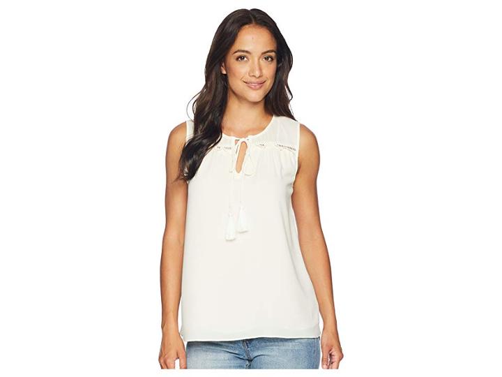 Cece Sleeveless Tie Front Blouse With Tassel (antique White) Women's Sleeveless
