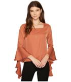 J.o.a. Ruffle Sleeve Top (amber Brown) Women's Long Sleeve Pullover