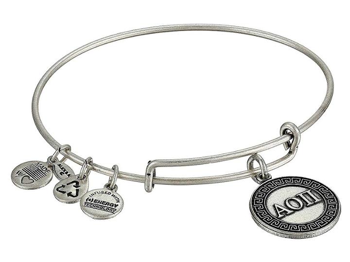 Alex And Ani Alpha Omnicron Pi Charm Bangle (rafaelian Silver Finish) Bracelet