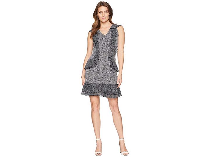 Michael Michael Kors Mini Leopard Cascade Dress (white/black) Women's Dress