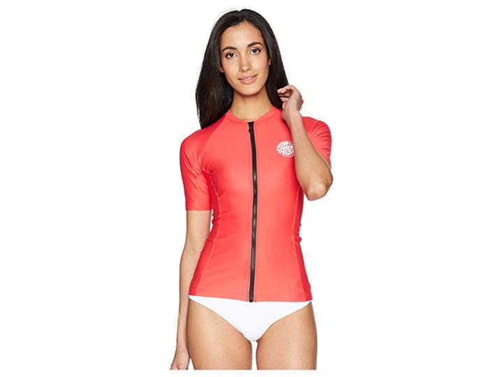 Rip Curl Belle Zip Through Short Sleeve Top (red) Women's Swimwear