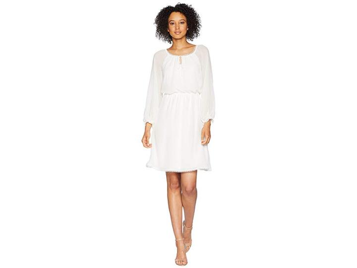 Adrianna Papell Long Sleeve Blouson Dress (ivory) Women's Dress
