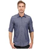 Calvin Klein Long Sleeve Roll Tab Chambray Shirt (dress Blues) Men's Long Sleeve Button Up